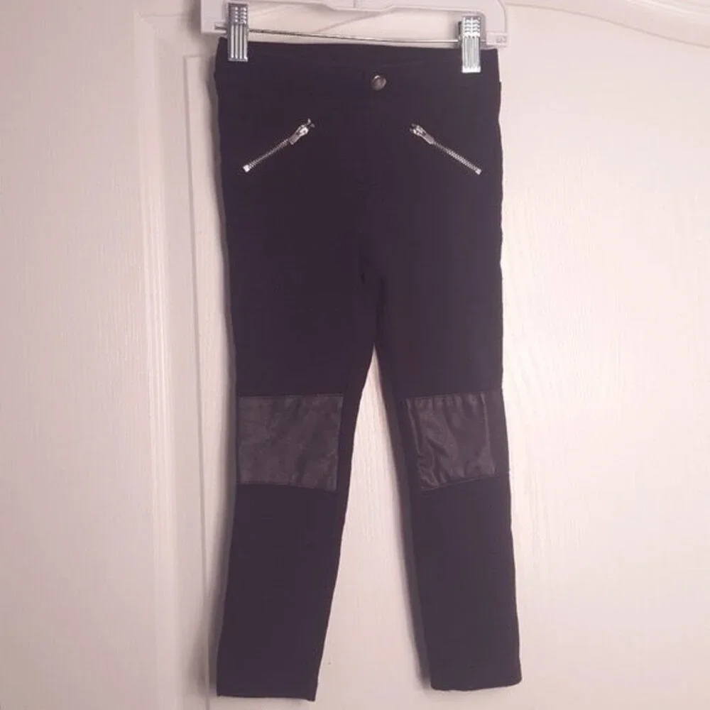 H&M Black Leggings with Faux Leather Panel Knees and Zippers